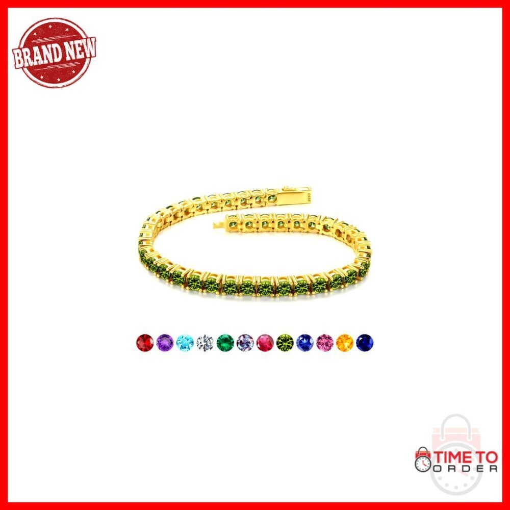 Sterling Silver Tennis Bracelet with Peridot Birthstone, 6.5"-7" Length